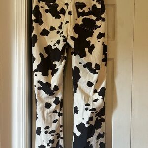 Abercrombie & Fitch Black and White Cow Print Wide Leg Pants